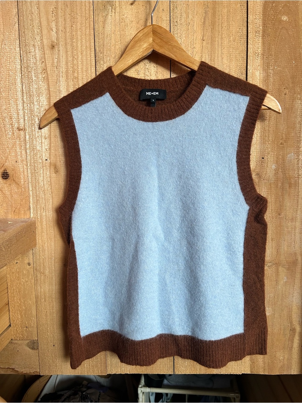 ME+EM Blue Contrast Knit Panel Sweater Vest